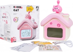 otroška budilka mačja hiška z nočno lučko in zaslonom