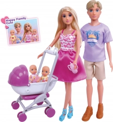Punčka z družino 30 cm z vozičkom in dodatki
