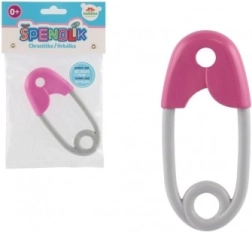 Plastična ropotuljica v obliki zaponke 12 cm rožnato-siva