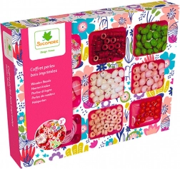 Leseni kroglici v škatlici s predelki za izdelavo nakita