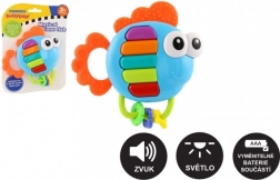 Glasbena ropotuljica in grizalo v obliki ribice s svetlobo in zvokom, 14 × 14 cm, od 3 mesecev