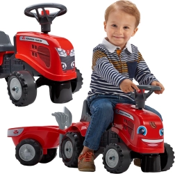 FALK otroški traktor BABY MASSEY FERGUSON s prikolico in dodatki, rdeč