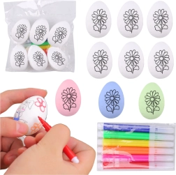 Stiroporna velikonočna jajca za barvanje z vzorcem cveta, 6 kosov z flomastri