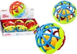 senzorična žogica z ropotuljico, prožna in barvita