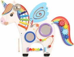 Viga lesena stenska senzorična tabla samorog FSC Montessori