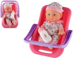 Punčka dojenček v nosilki s stekleničko 22 cm