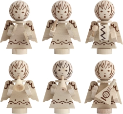 Detoa božične lesene okraske – angelički, set 6 kos