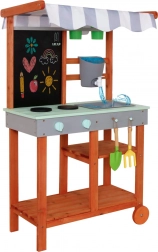 Lesena vrtna kuhinja na kolesih s pripomočki in pipo Lulilo Sableto