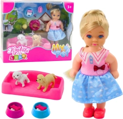 Mini punčka z dvema kužkoma in posodicama