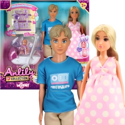 Woopie družinski set lutk Lily – noseča mamica, očka, dojenček in voziček z dodatki