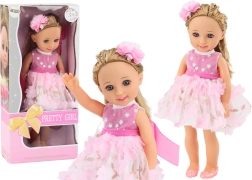 Rožnata obleka za punčke Dolga krtača za lase 38 cm