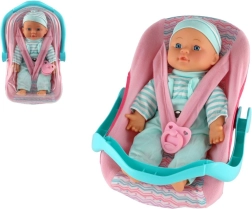 Punčka dojenček z mehkim telescem v nosilki z dudo 30 cm