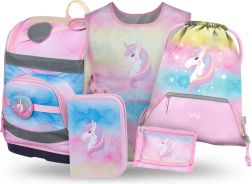 Baagl set Zippy Plus Rainbow Unicorn: aktovka, peresnica, vrečka, predpasnik, denarnica