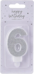 Srebrna tortna svečka številka 6, 7 cm