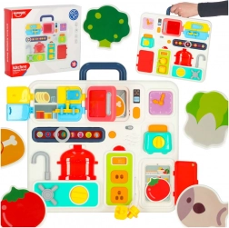 Montessori manipulativna tabla s kuhinjskimi elementi in učnimi urami