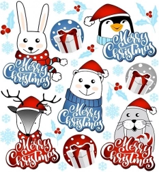 Božične nalepke živali na majhnem listu