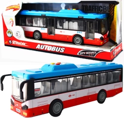 Mestni avtobus na vztrajnik s svetlobnimi in zvočnimi učinki – rdeč