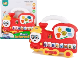 Interaktivni otroški klavirček lokomotiva – živalski zvoki, zvoki vozil in melodije, rdeč