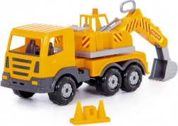 Plastični bager Auto Prestíž 43 cm – vrtljivo roko in mehanska žlica