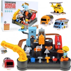 Mehanska gradbena steza z avtomobilčki in helikopterjem