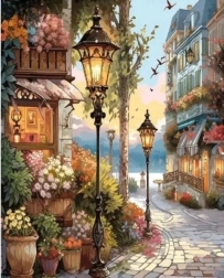 Diamantni mozaik - Cvetlična ulica z lanternami