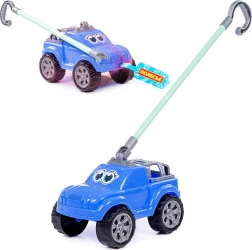 Modri avtomobilček z ročajem za otroke