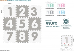 Antibakterijska penasta puzzle podloga s številkami, 9 kosov, sivo‑bela, EVA, 10m+