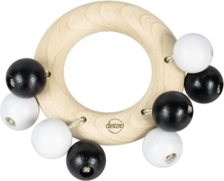 Detoa lesena ropotulja obroček z kroglicami – črno-bela