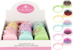 Folding pocket hairbrush with mirror 2-in-1