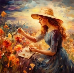 Diamantni mozaik – ženska s klobukom