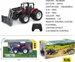 Daljinsko voden traktor s plugom 1:24 rdeč