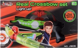 Svetleča otroška samostrel s puščicami s priseskom in tarčo – strelski set na baterije, 6+