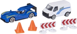 TEAMSTERZ RAPID RACERS – dirkalni komplet avtomobilček in podporni kombi s stožci in zaporami