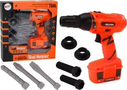 Otroški baterijski vrtalnik z svedri in vijaki oranžen