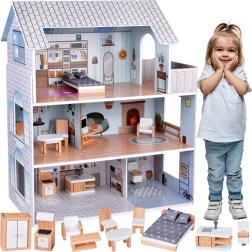 Lesena hišica za punčke s 3 nadstropji in pohištvom