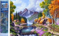 Diamantno slikanje – koča ob gorski reki 30 × 40 cm