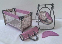 Pink Flowers Doll Set – Travel Cot and 2-in-1 Chair (Rocking Chair)