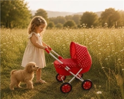 Otroški voziček za punčke New Baby Anička rdeč