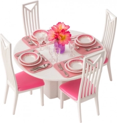 Komplet pohištva za punčke – jedilnica z mizo, stoli in posodo, 43 delov