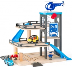 Leseno večnadstropno parkirišče s pristajalno ploščo za helikopter