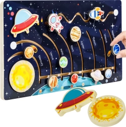 Kruzzel wooden Montessori puzzle Solar System – planet labyrinth and rocket
