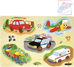 Woody lesene zvočne puzzle prevozna sredstva, 5 kosov