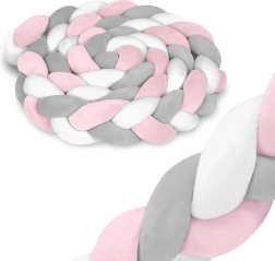 Ricokids knitted cot bumper, pink and grey, 3 m