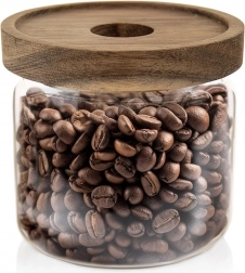 Steklena posoda za razsute živila z lesenim pokrovom in tesnilom 500 ml