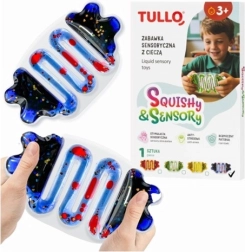 Sensory squishy anti-stress ball with blue liquid and glitter