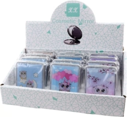 Žepno ogledalce z motivom sovek s tekočimi bleščicami