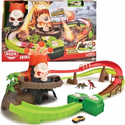 Dickie Toys dirkalna proga Vulkan lobanje s svetlobnimi in zvočnimi učinki + kovinski avtomobilček 1:64