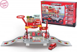 Gasilska postaja z avtomobili in helikopterjem – češka embalaža