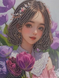 Slikanje z diamanti Dekle s cvetjem na platnu 23x30 cm