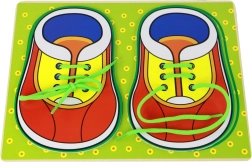 Lesena izobraževalna igrača Učimo se vezati vezalke